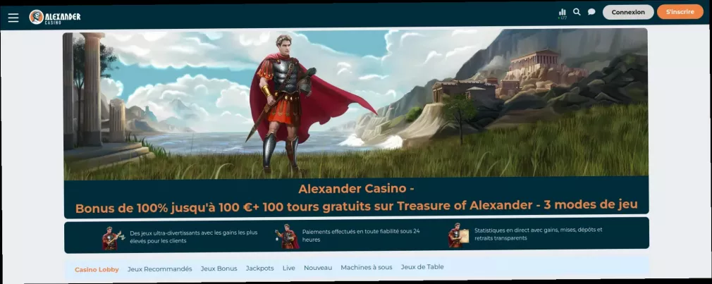Alexander Casino 500 € bonus et 250 free spins